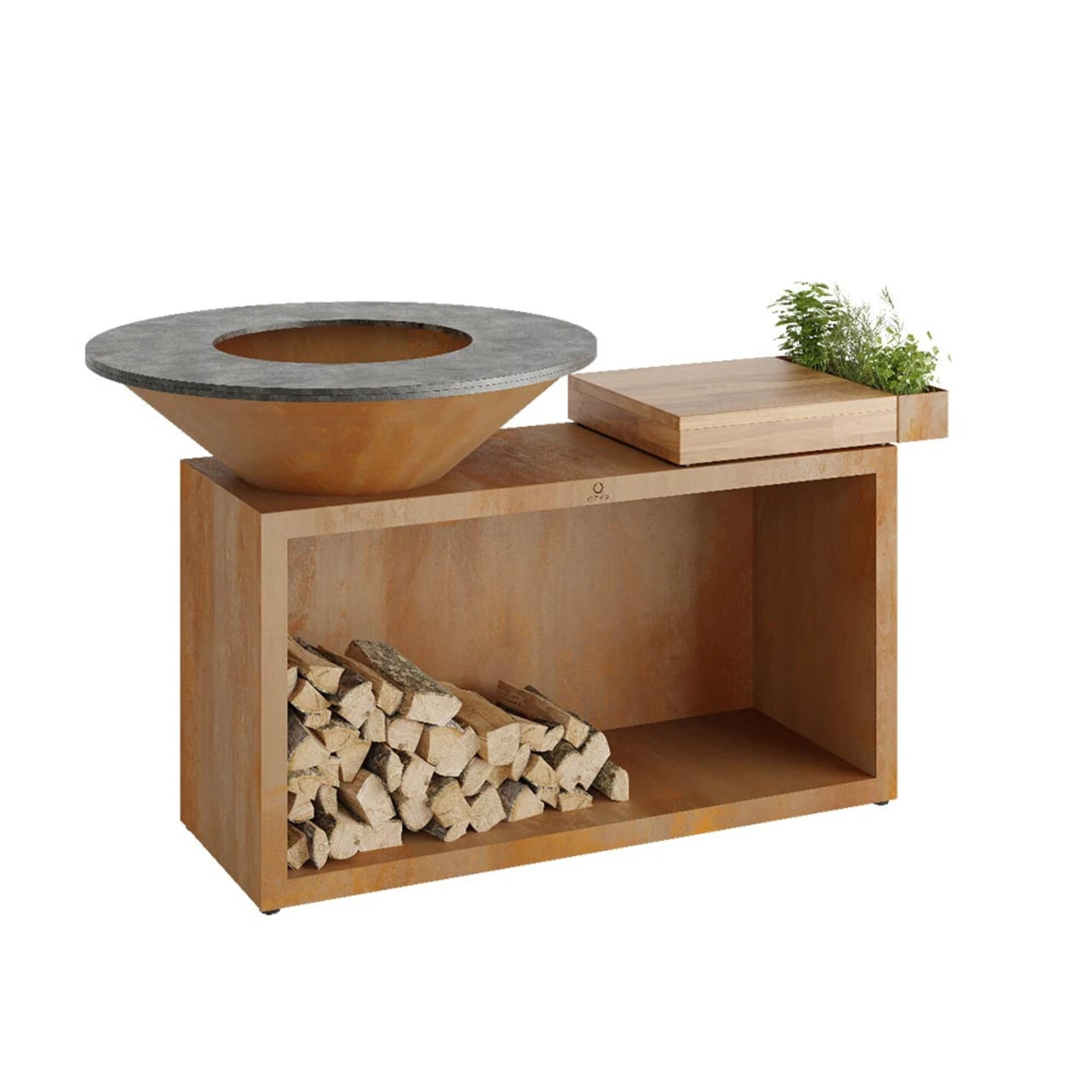 Brasero Plancha OFYR Island 100 En Corten + Plan De Travail Teck 1 Brasero Plancha OFYR Island 100 En Corten + Plan De Travail Teck